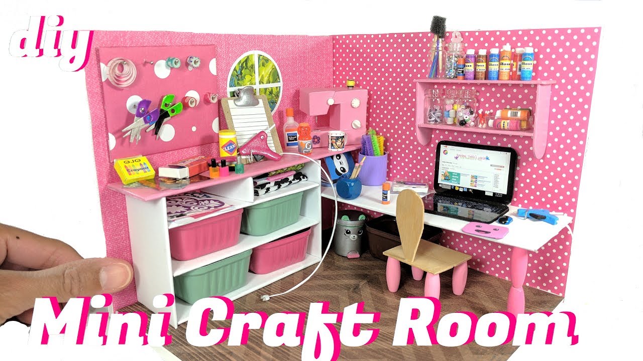 DIY Miniature Dollhouse Craft Room & Supplies - Scissors, Tape, & More