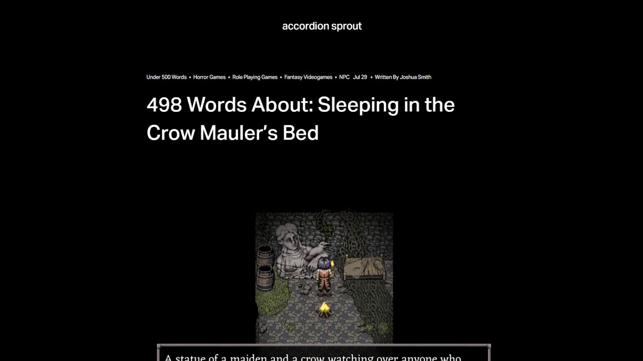 498 Words About:  Sleeping in the Crow Mauler's Bed