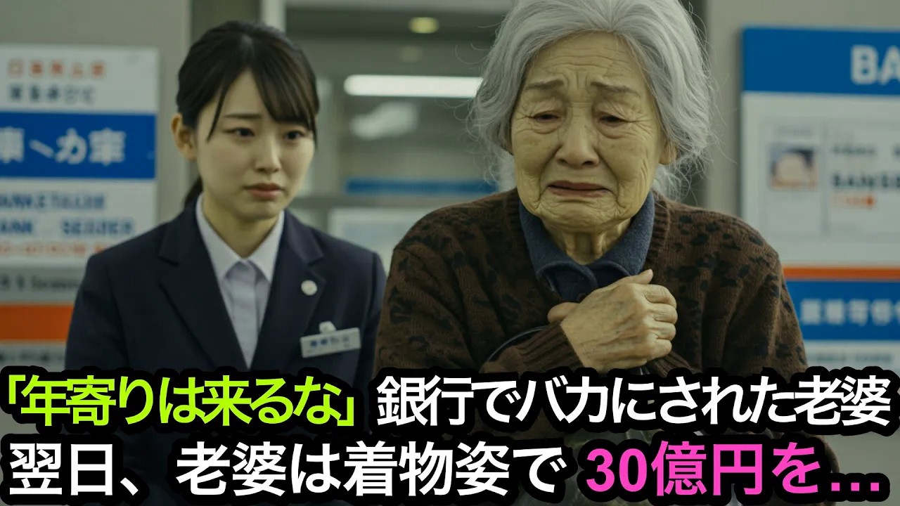 「年寄りは来るな」と銀行でバカにされた老婆。しかし翌日、老婆の正体を知ると銀行員は青ざめる…