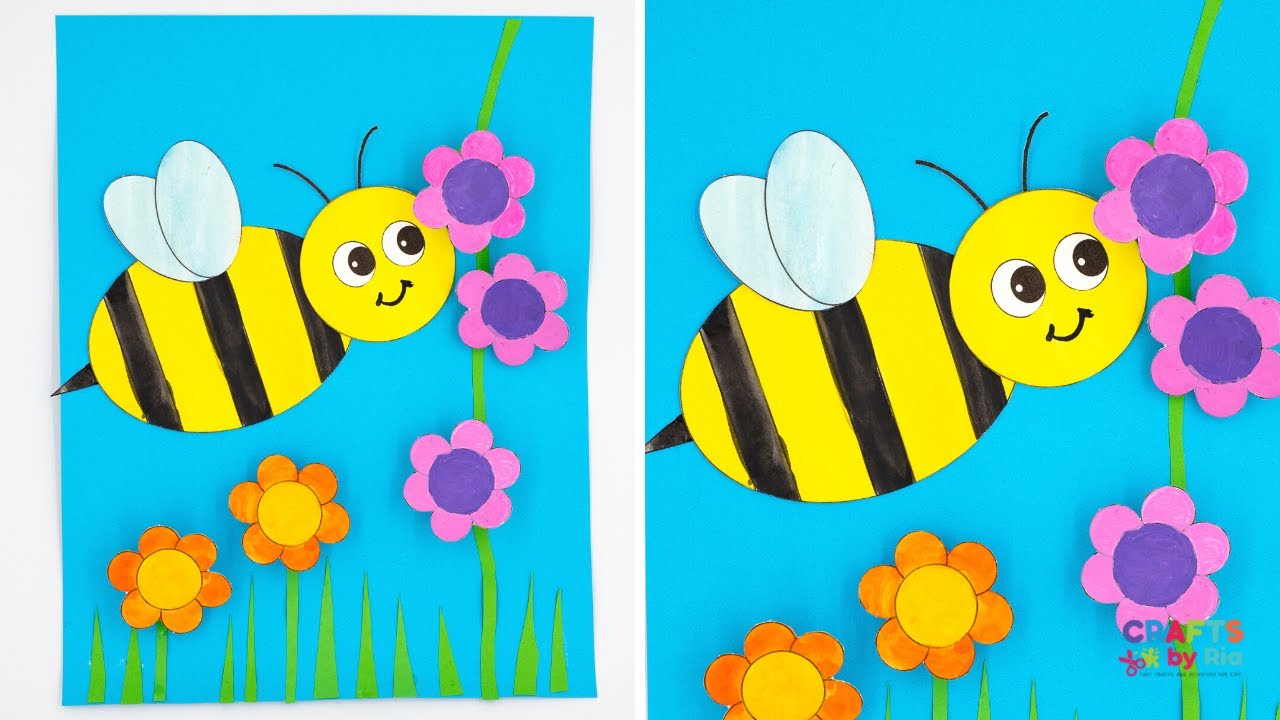 Paper Bee craft for kids- Beautiful spring craft with printable template
