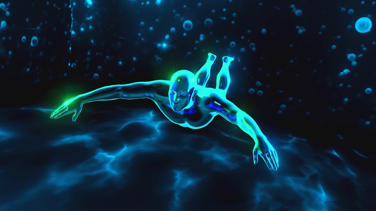 4K Screensaver | Hologram Swimming Man – Psychedelic VJ Loop (No Sound)