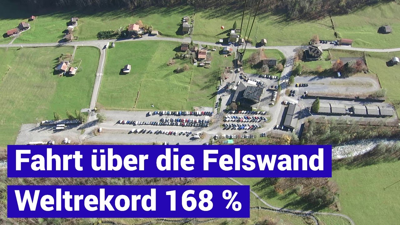 Die Fahrt über die Felswand - Talfahrt steilste Luftseilbahn der Welt - TSB Stechelberg - Mürren