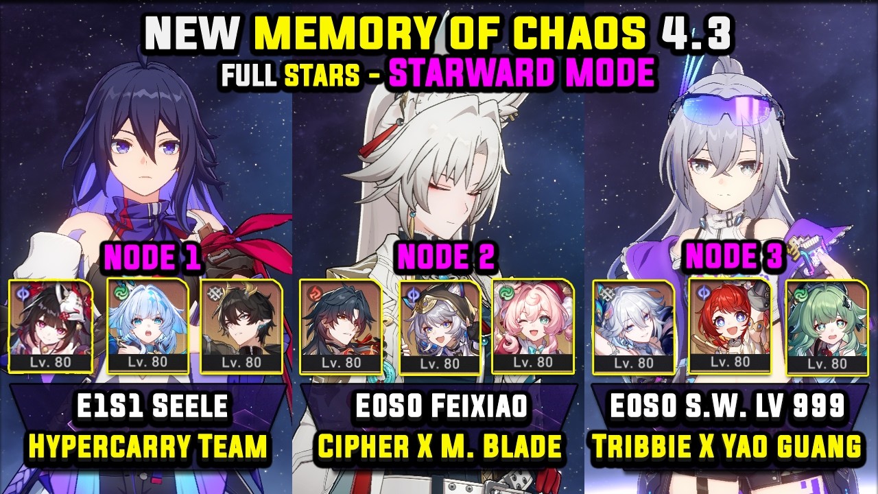 Seele Hypercarry & Feixiao Duo DPS & Silver Wolf LV.999 Carry (3 Stars) Starward Mode - MoC 4.3