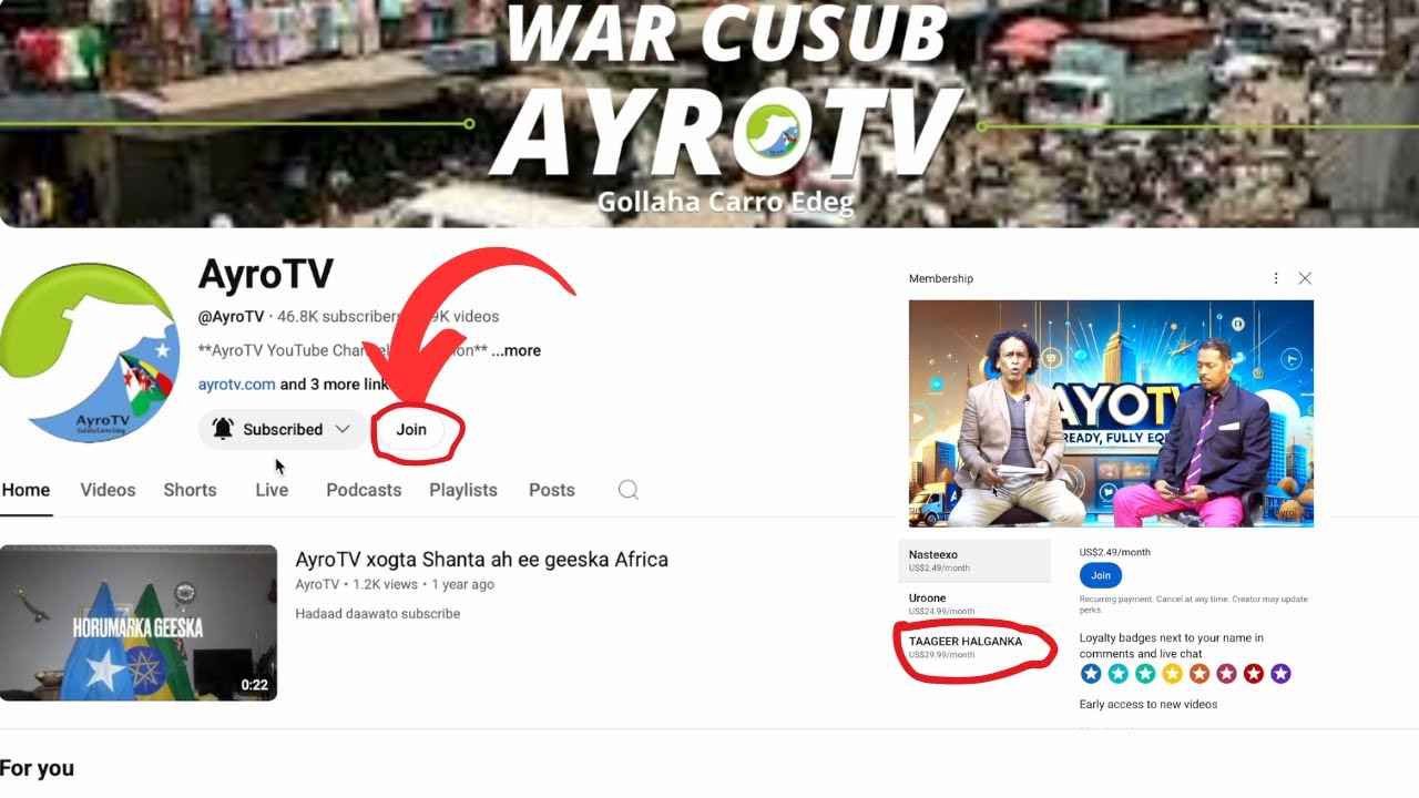KA MID NOQOSHADA AYROTV MEMBERSHIP IYO SIDAAD U SAMEYN LAHEYD.  