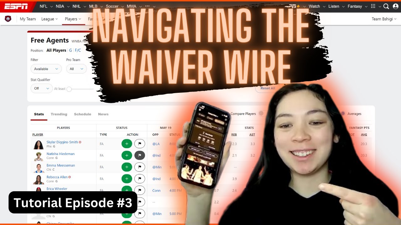 How to Navigate your Women's Fantasy Basketball Waiver Wire on the ESPN App and Desktop- Tutorial #3