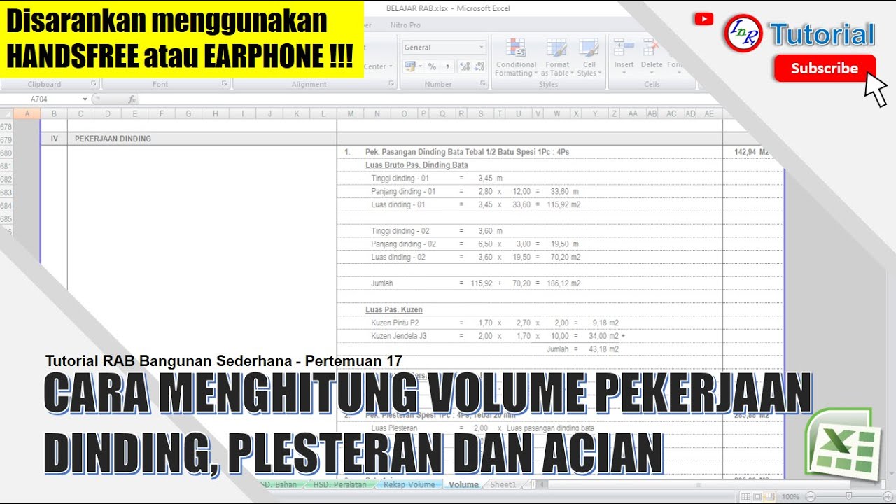 17. Cara menghitung volume pekerjaan dinding