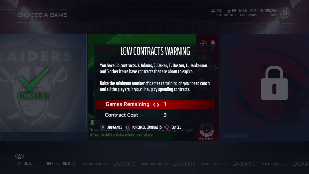 Madden 17 - Tips- Madden Ultimate Team - Conserve contracts for solo challenges.