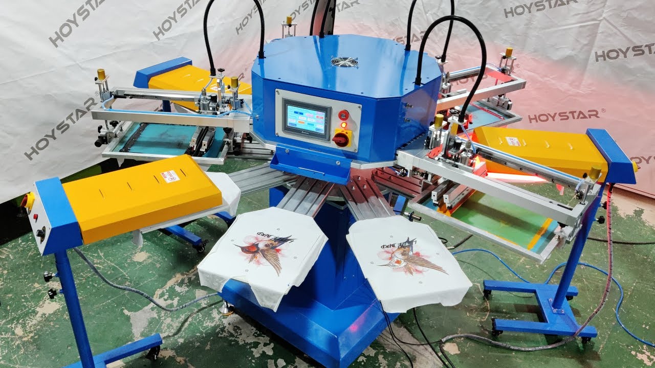 t shirt 4 color silk screen printing machine auto printing from hoystar