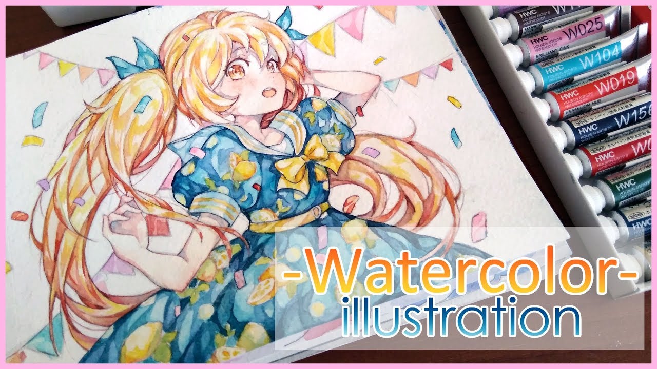 Watercolor Painting Timelapse Manga girl #3