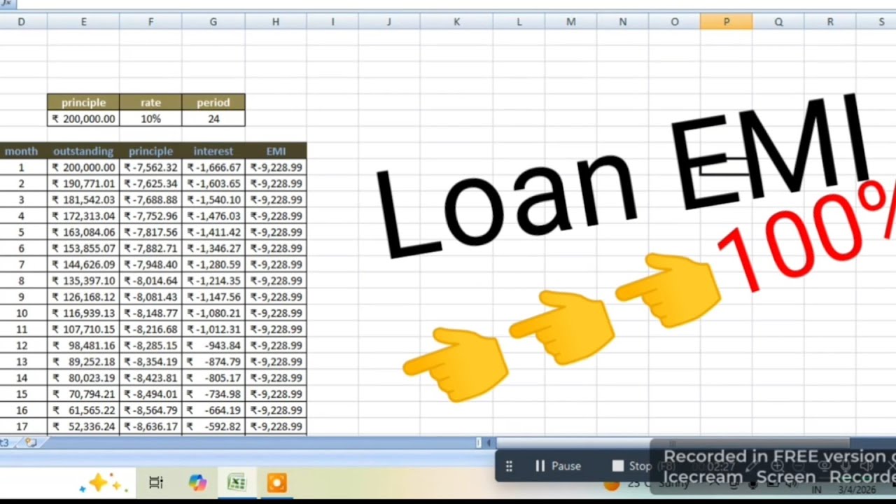 Excel mai kaise loan ka EMI nekale. how to make loan EMI entry in excel 2026.