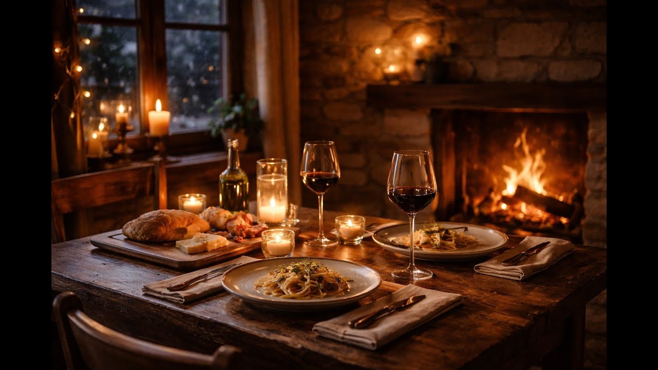 Candlelight Dinner by the Fireplace 🕯️ Cozy Evening Ambience to Relax, Study & Unwind