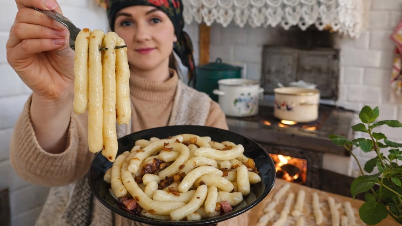 Rustic Potato Worms with Bacon and Golden Onions | Traditional Village Cooking