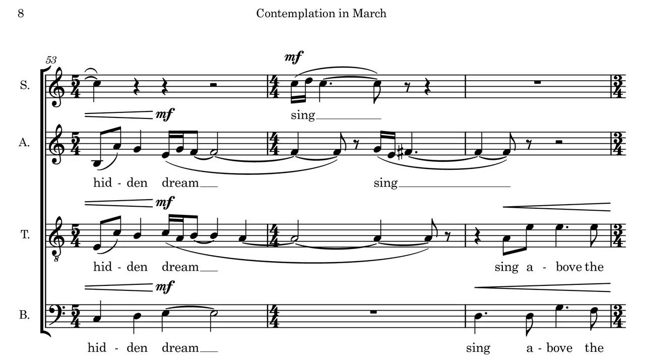 Contemplation in March for a cappella SATB choir
