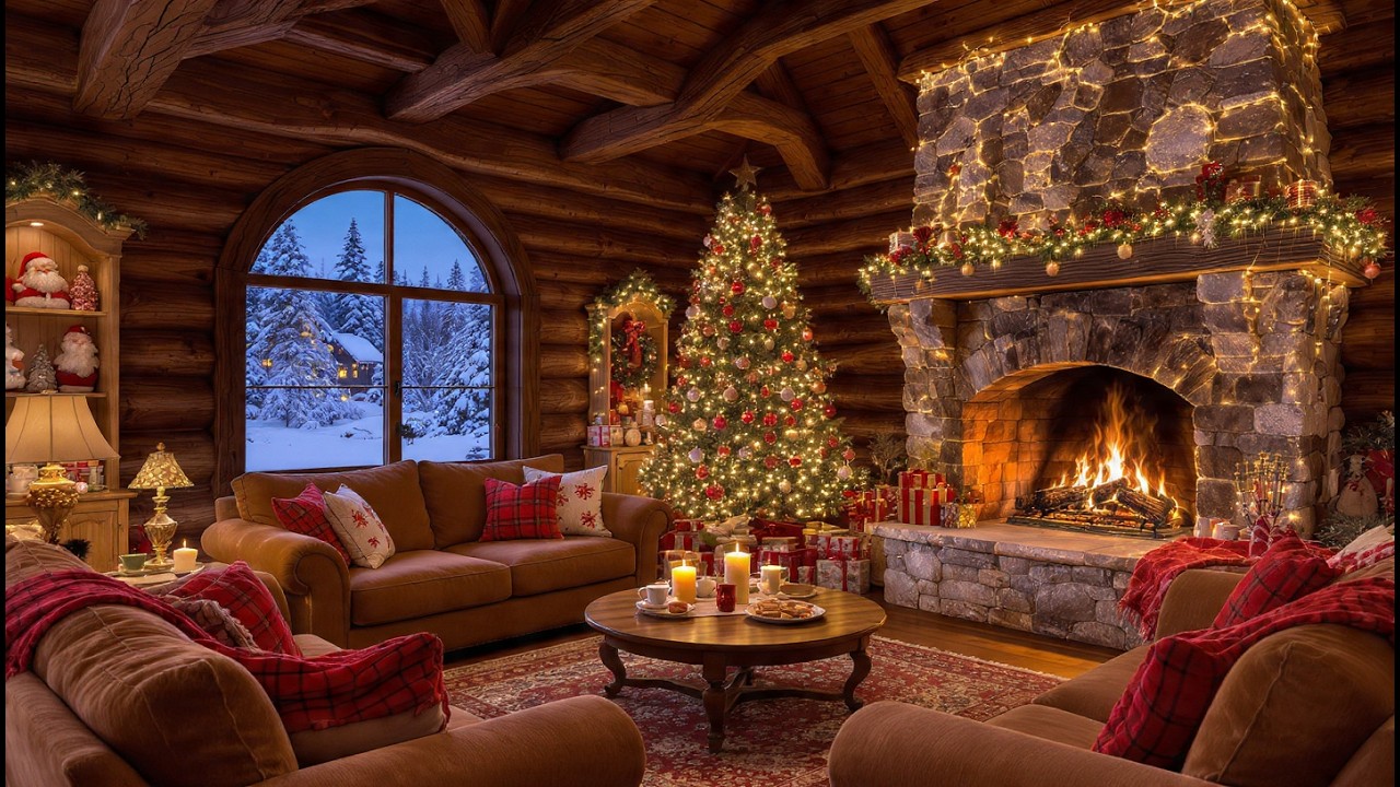 Cozy Winter Cabin Fireplace and Motivational Instrumental Jazz Energy