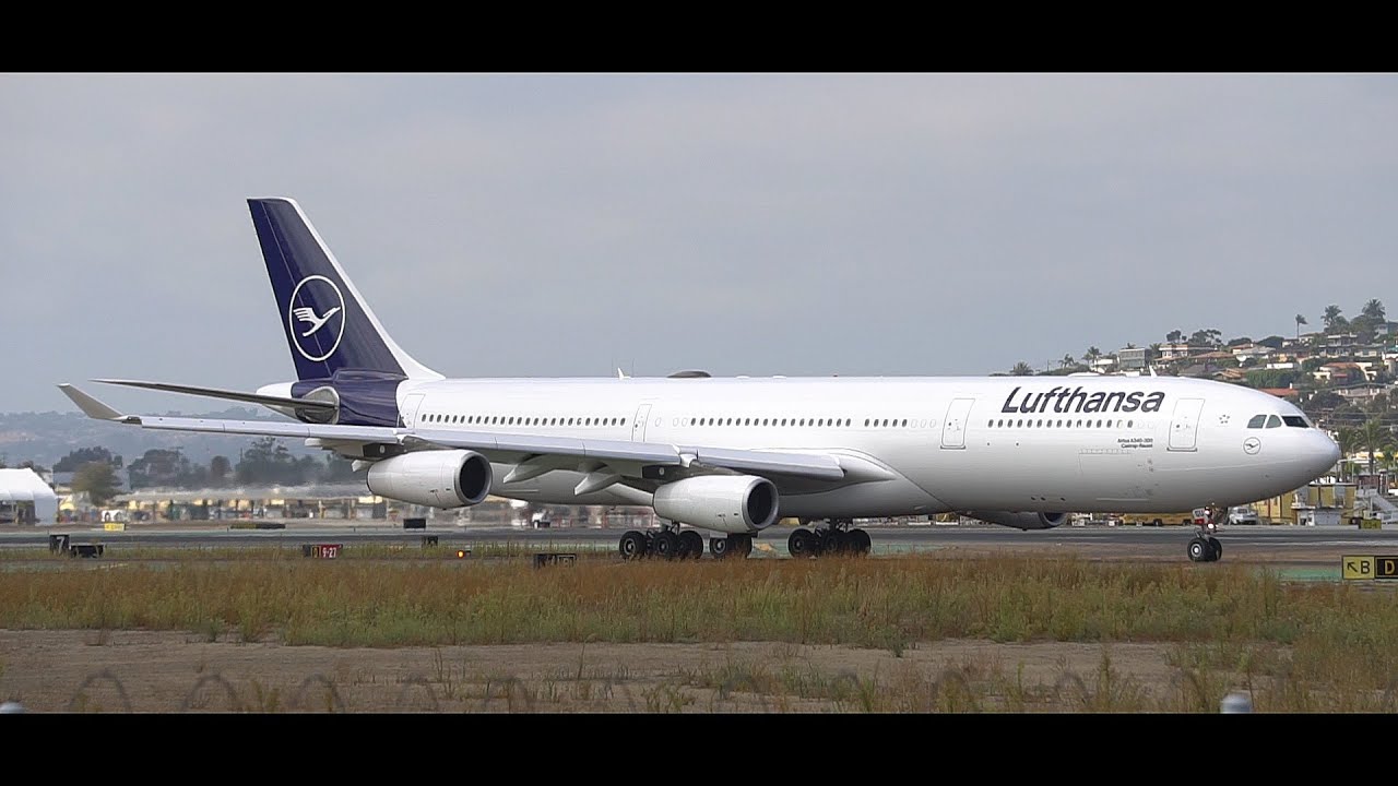 [HD] Lufthansa Airbus A340-300 Takeoff from San Diego Int'l
