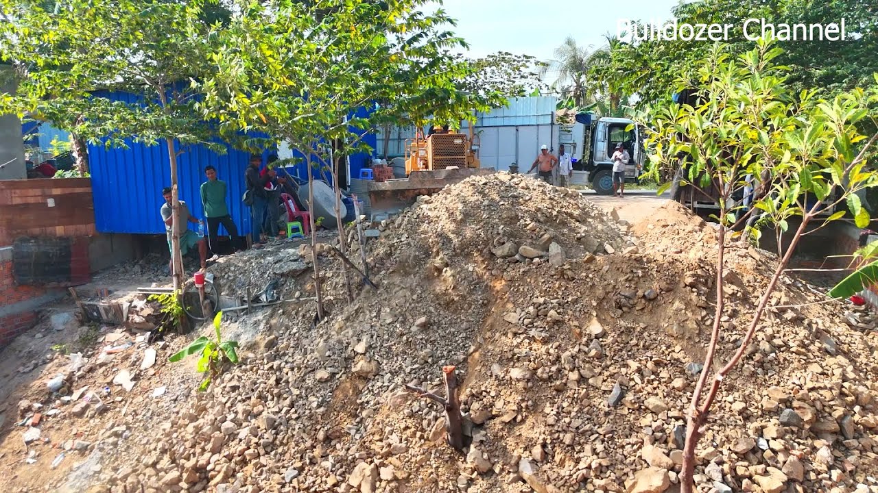 Start New Project Landfill Delete Lake By Driver Skill D20P Bulldozer Pushing Stone, Truckload Stone