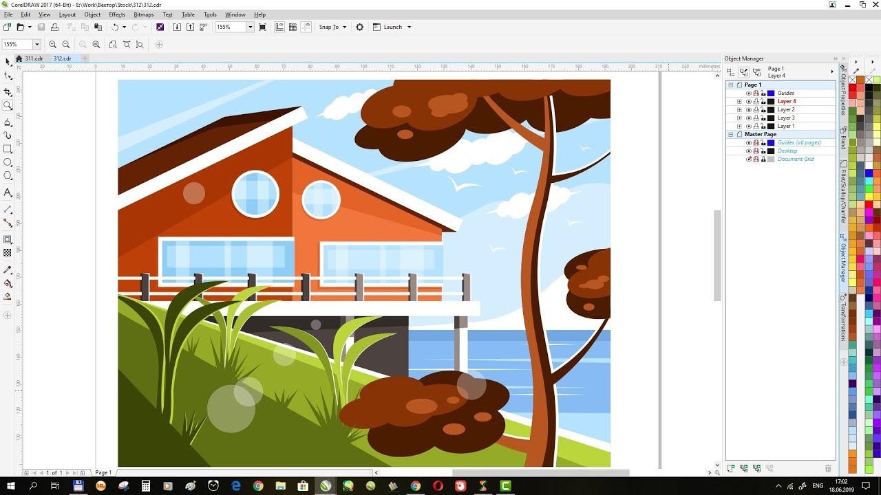 Corel Draw Drawing: Ocean Shore Villa