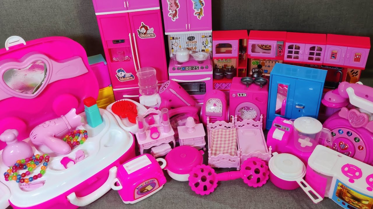 23 minutes satisfying with unboxing Barbie doll kitchen set toys video//pink toys world #barbie