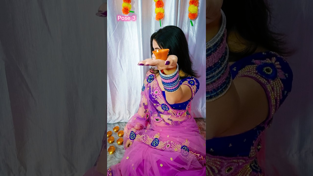 Elegant Self Click Diwali Poses With Diya 🪔 Diwali Photo Idea In Saree ✨ #shortsvideo #viralshorts