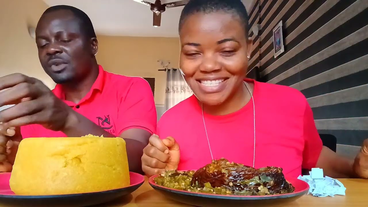 PICK AND EAT MUKBANG CHALLANGE | Yellow Fufu And Okra SOUP MUKBANG | AFRICAN FOOD MUKBANG ASMR 