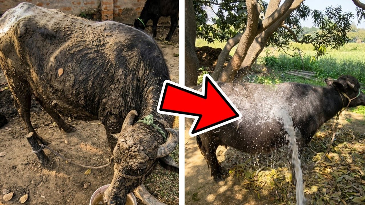 POV: BHAIS NEHLAYA (CLEANING BUFFALO) - VILLAGE LIFE ASMR