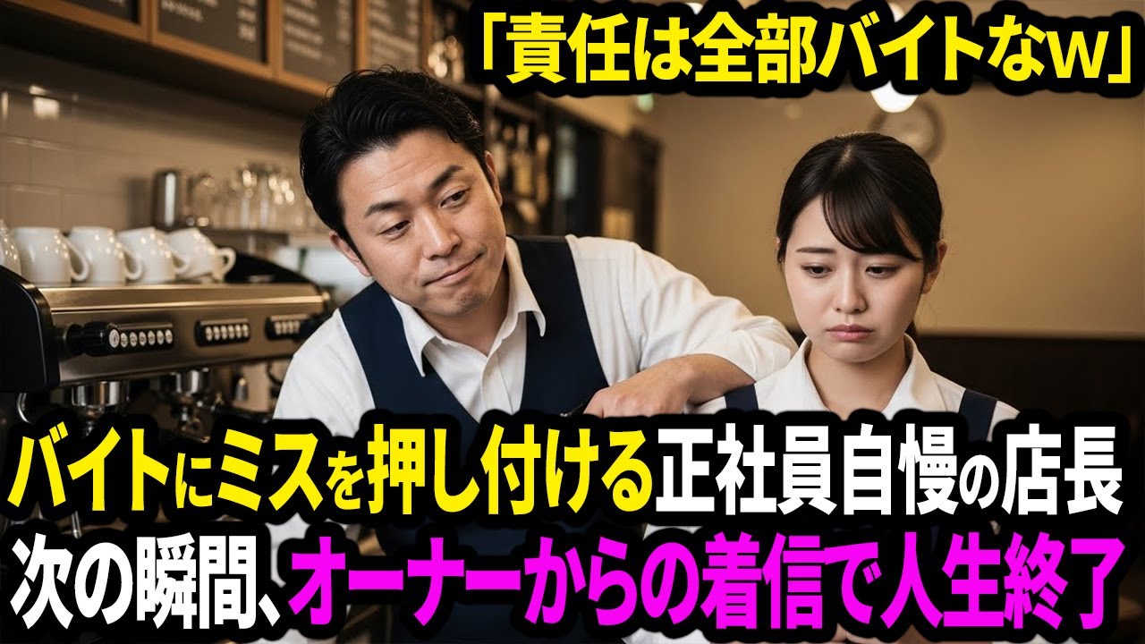 「責任は全部バイトなｗ」正社員自慢の店長がバイトにミスを押し付ける。次の瞬間、オーナーからの着信に店長人生終了【面白きかな人生】