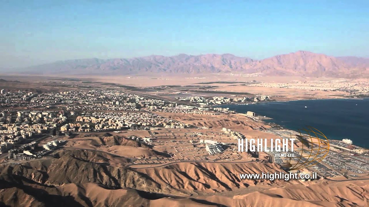 AE 010E Aerial Footage Israel: Aerial video of Eilat city, mountains and port area