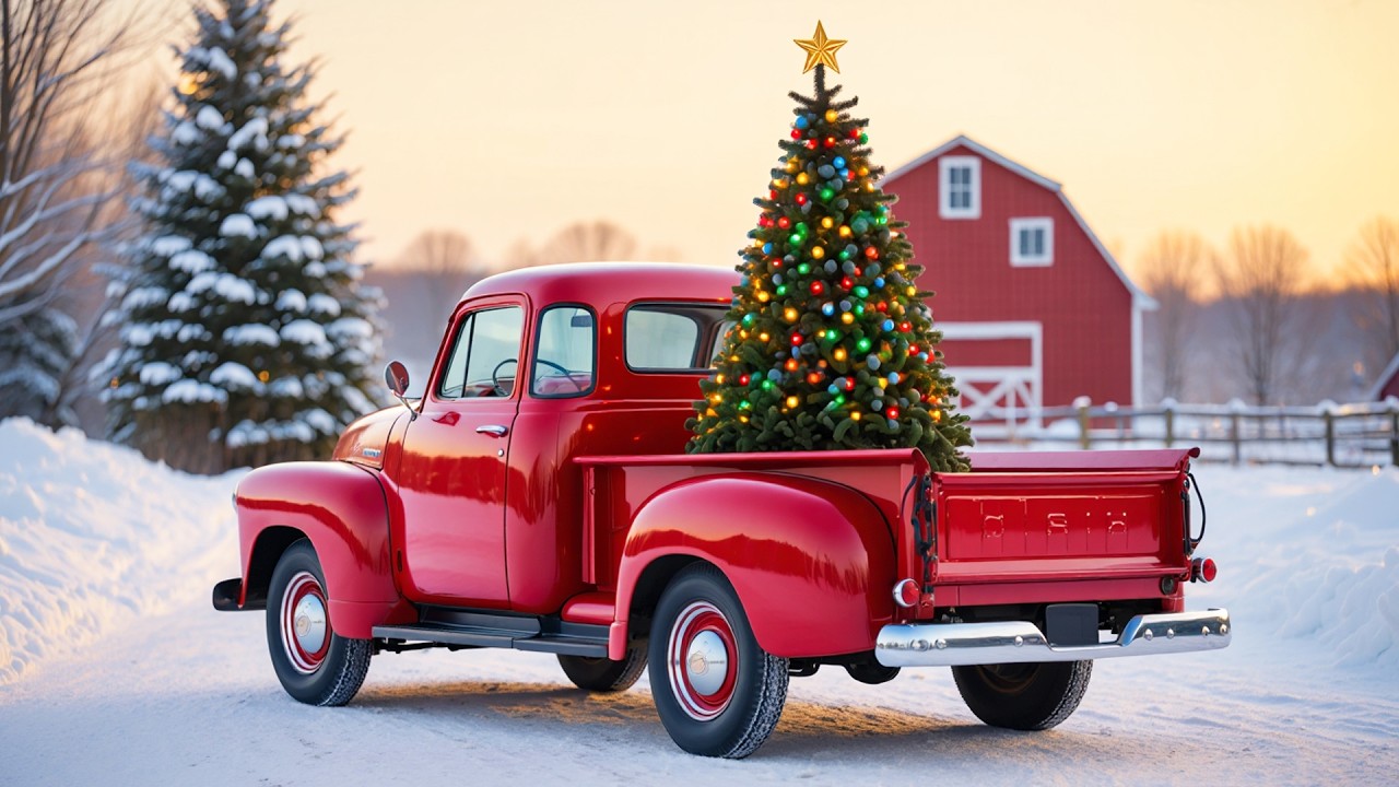 Beautiful Cozy Christmas Ambience 2026 🎶 Snowy Pines, Red Truck & Holiday Calm