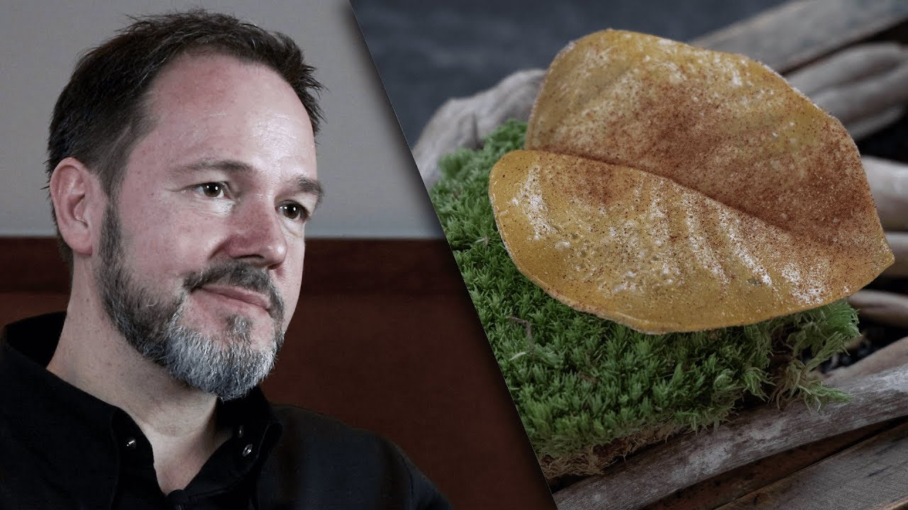 Signature Dish of MARCO M&Uuml;LLER: Tea of the Forest & Black Currant Granit&eacute;, Larch, Mustard