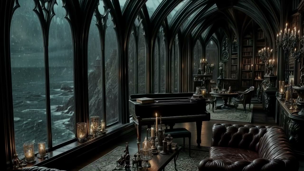 Ocean Rain Night in a Gothic Hall 🌧️🌊 | Deep Sleep Ambience to Quiet Thoughts & Restore Inner Calm