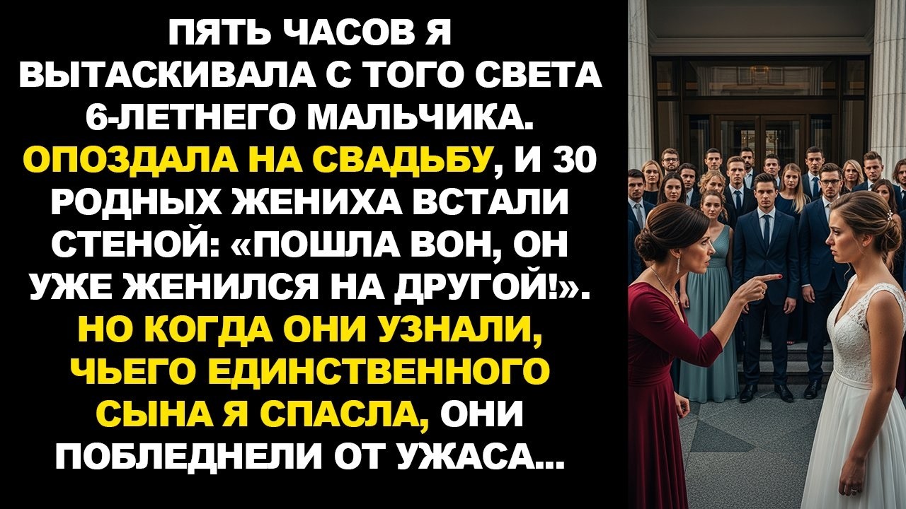 5 часов спасала ребёнка. Опоздала на свадьбу — 30 родных: «Вон!». Но узнав правду, они завыли...