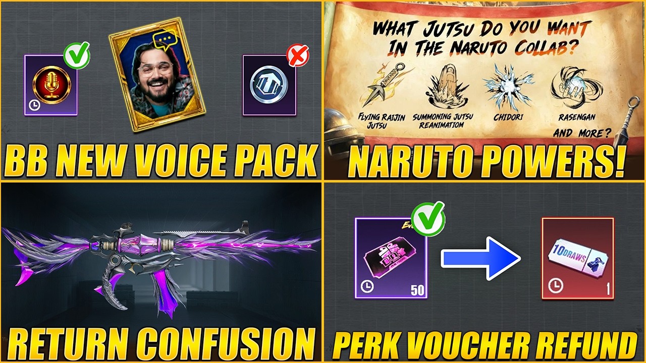 🔥 5+ NARUTO POWER COMING IN 4.5 ? || BGMI BB VOICE PACK IS HERE || SHINOBI M4 RETURN ?