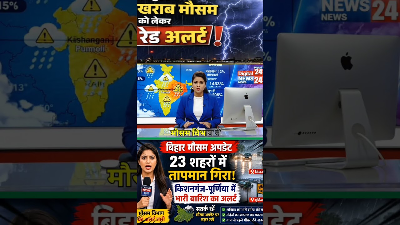 🌧️ बिहार मौसम अपडेट: 23 शहरों में तापमान गिरा! किशनगंज-पूर्णिया में भारी बारिश का अलर्ट | Weather