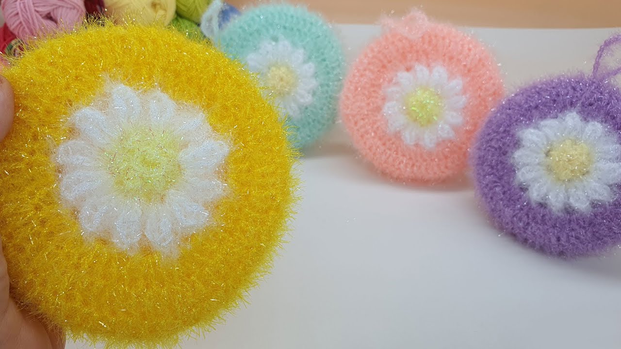 계란꽃 호빵 수세미 뜨기 / 코바늘 수세미 /  Crochet Dish Scrubby / flower crochet
