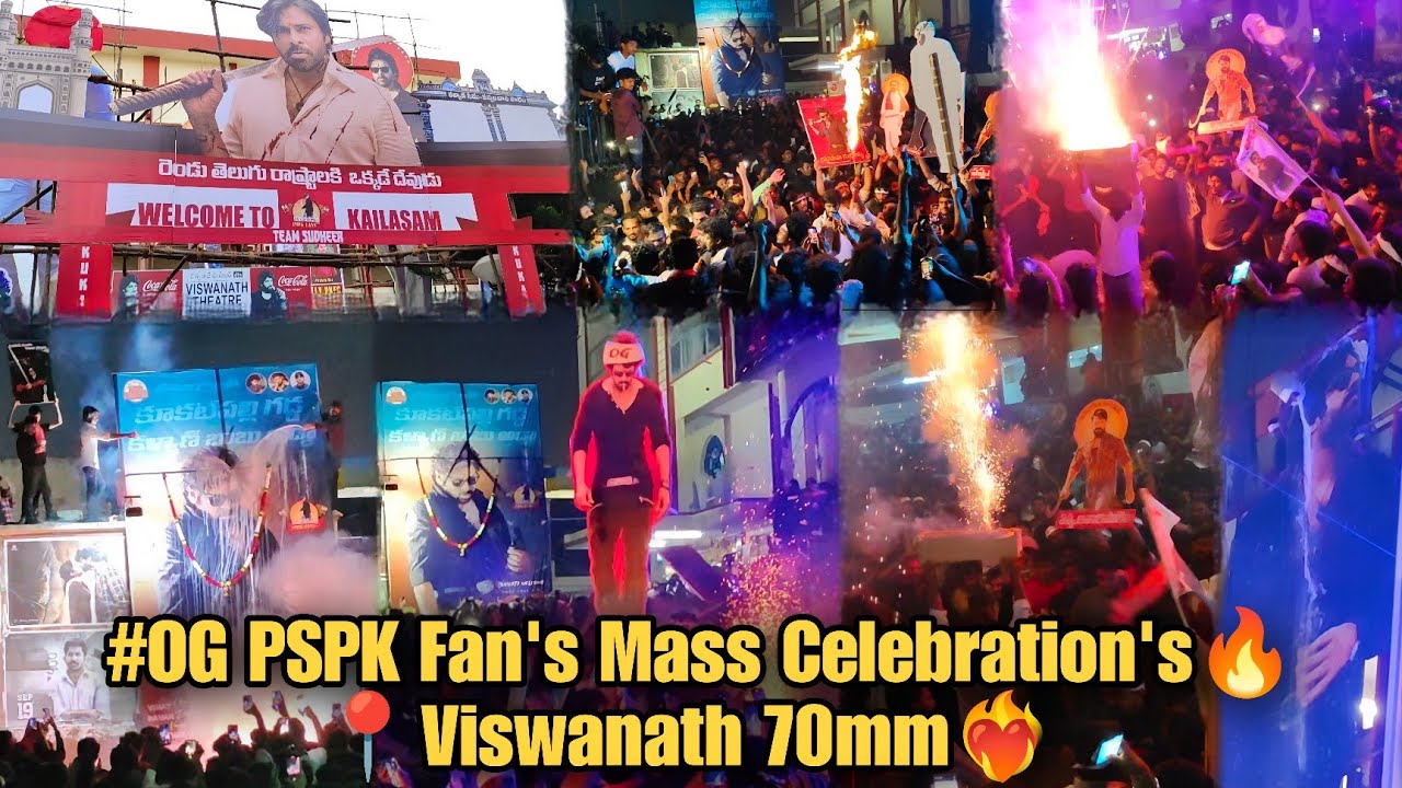 #OG Premieres📍Viswanath Theater 🔥 Pawan Kalyan Fan's Mass Celebration's ❤️&zwj;🔥 #PawanKalyan   