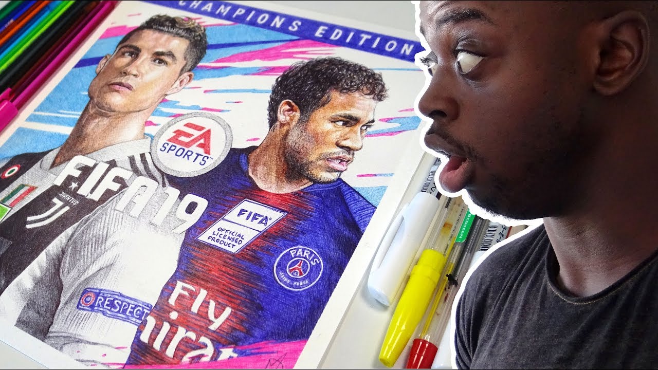 Ballpoint Pen Drawing of the FIFA 19 Cover  - DeMoose Art