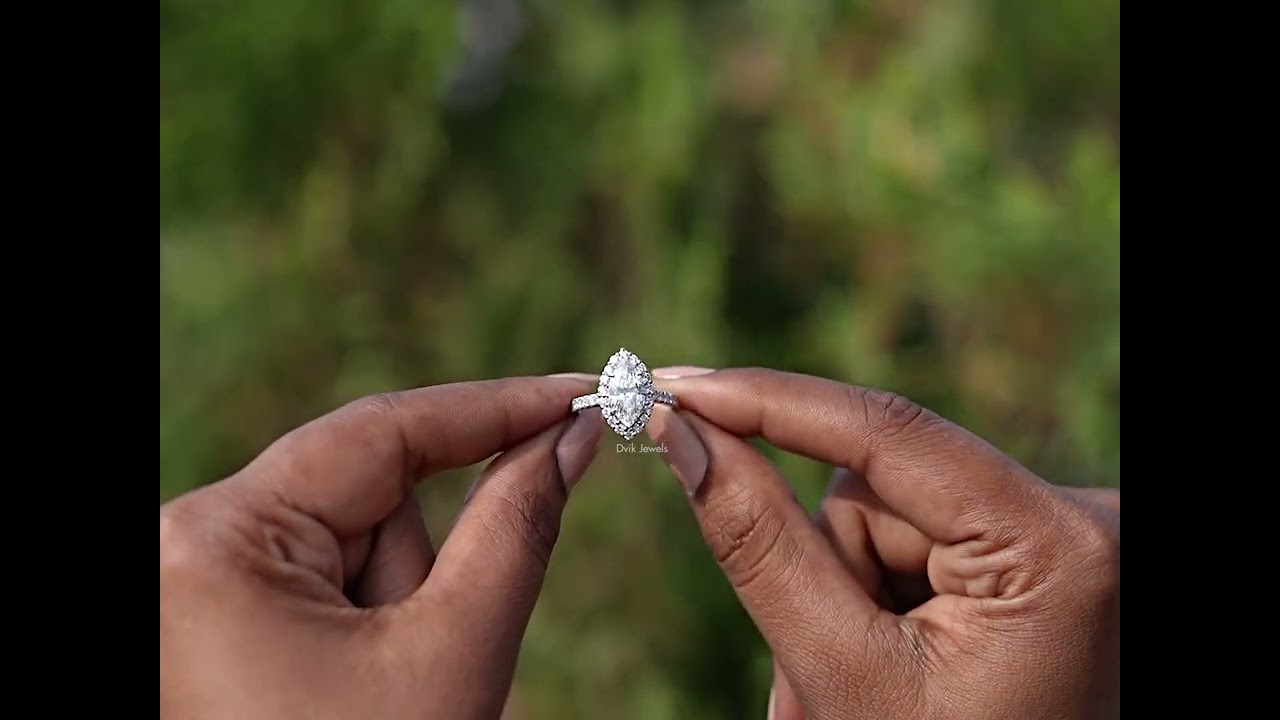 Marquise Cut Halo Diamond Wedding Ring @Dvik-Jewels