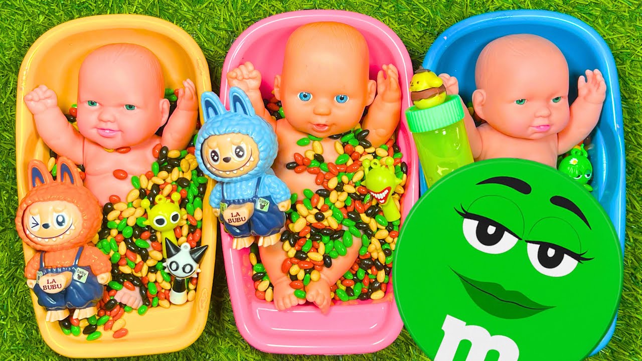 Full of 3 Rainbow BathTubs Candy with M&M's & Magic Slime Cutting Video