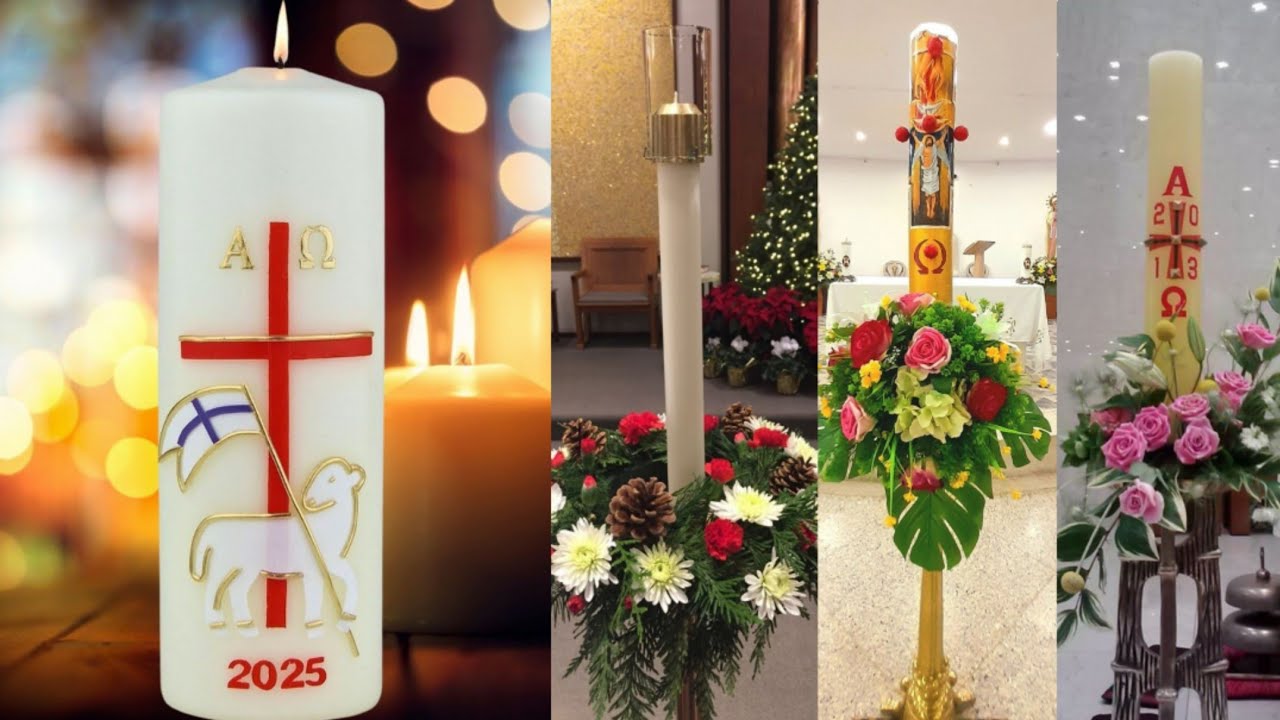 100+Easter Vigil Liquid Pascal Candle & stand decor flower decoration design collection Church ideas