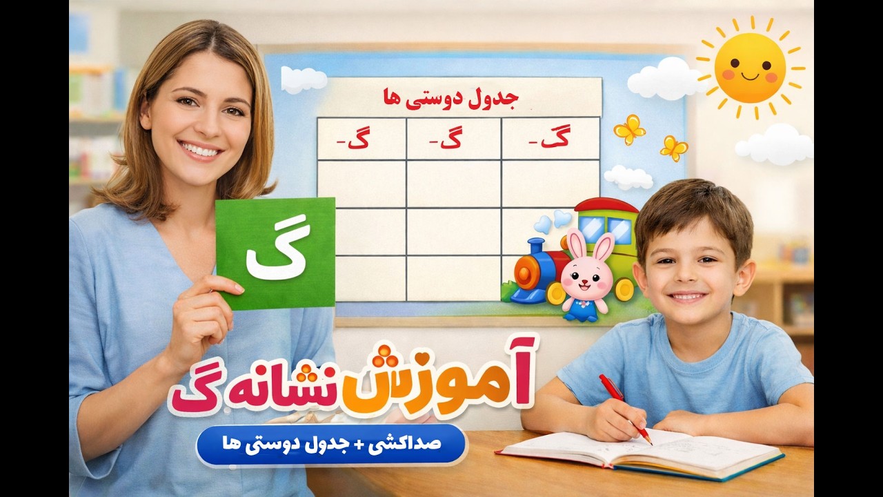 آموزش نشانه «گ» کلاس اول | صداکشی + جدول دوستی‌ها