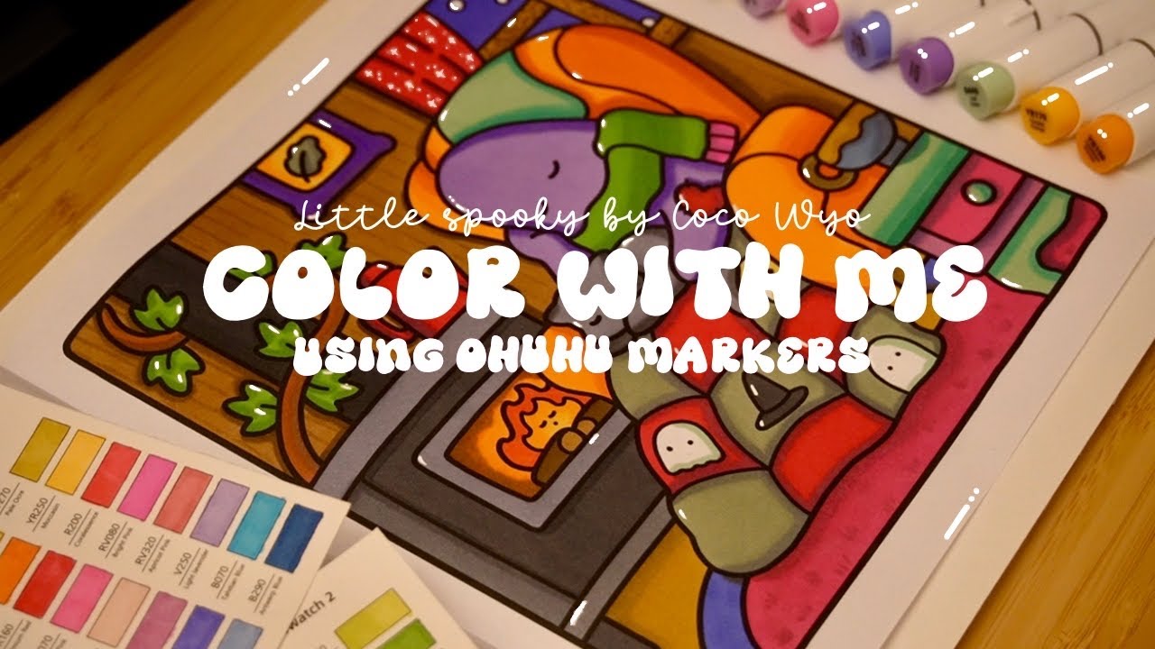 Color with me (ASMR) 👻🧡 'Little Spooky' by Coco Wyo using Ohuhu markers 🌱✏️ #adultcoloring #asmr