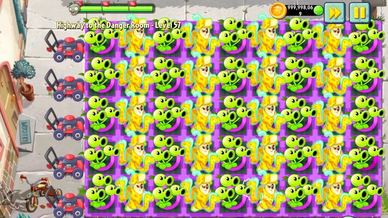 Plants Vs zombies 2 Max Level Threepeater+Electric Peel Vs All Zombies Gameplay | Pvz Modern Day 