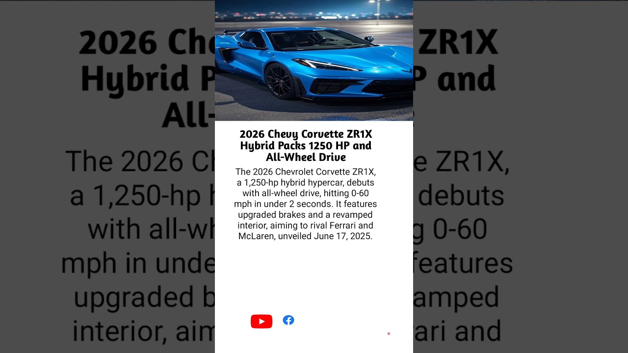 The 2026 Chevrolet Corvette ZR1X, a 1,250-hp hybrid hypercar, debuts with all-wheel drive, hitting