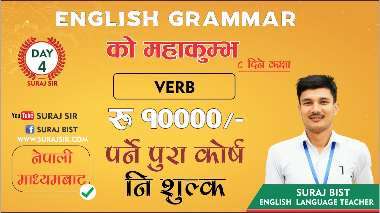 English Grammar course containing 'Verb' part of speech for learners.