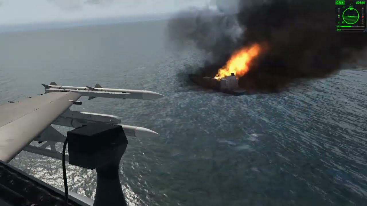 Missiles rain down on a cargo ship in the Strait of Hormuz. BMS 4.37.8
