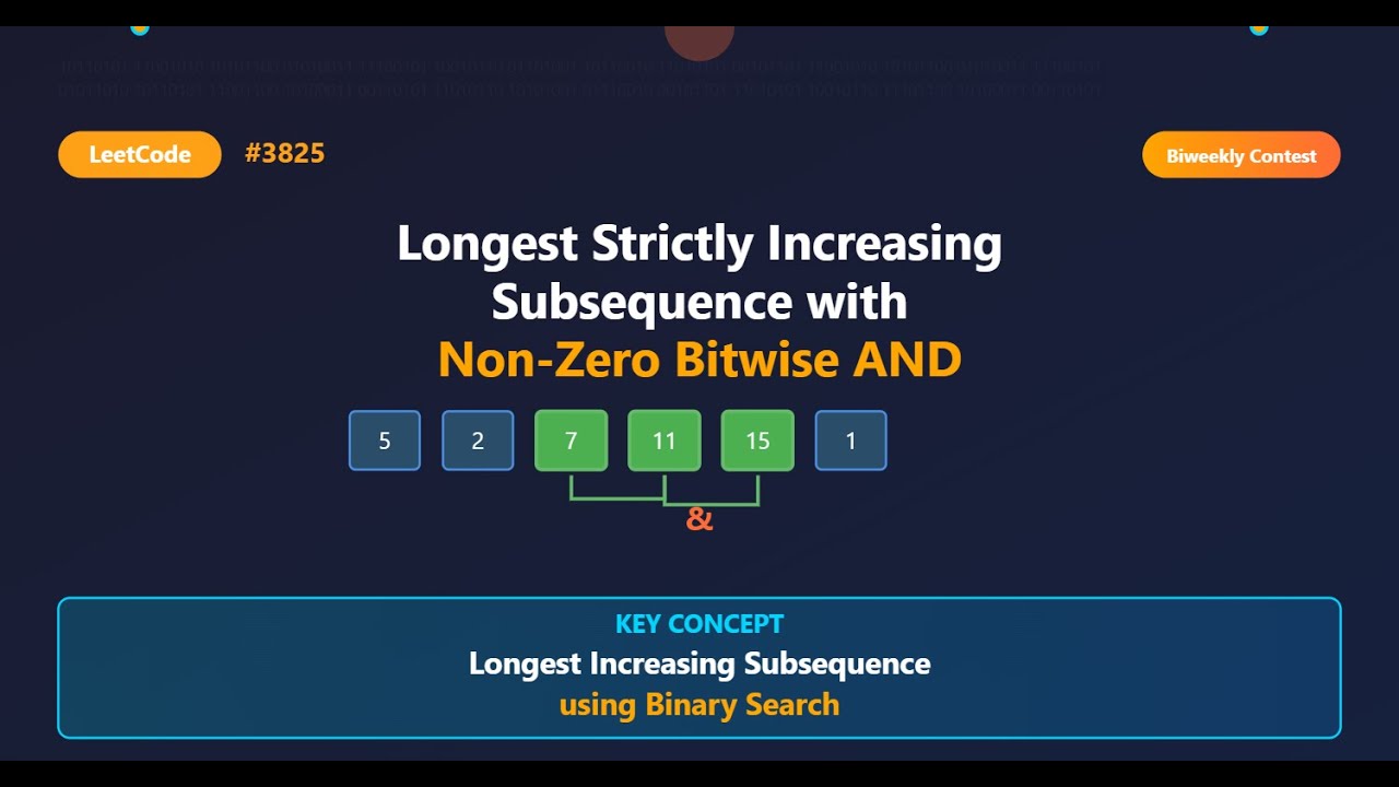 LeetCode 3825: Longest Strictly Increasing Subsequence with Non-Zero Bitwise AND | Biweekly Contest