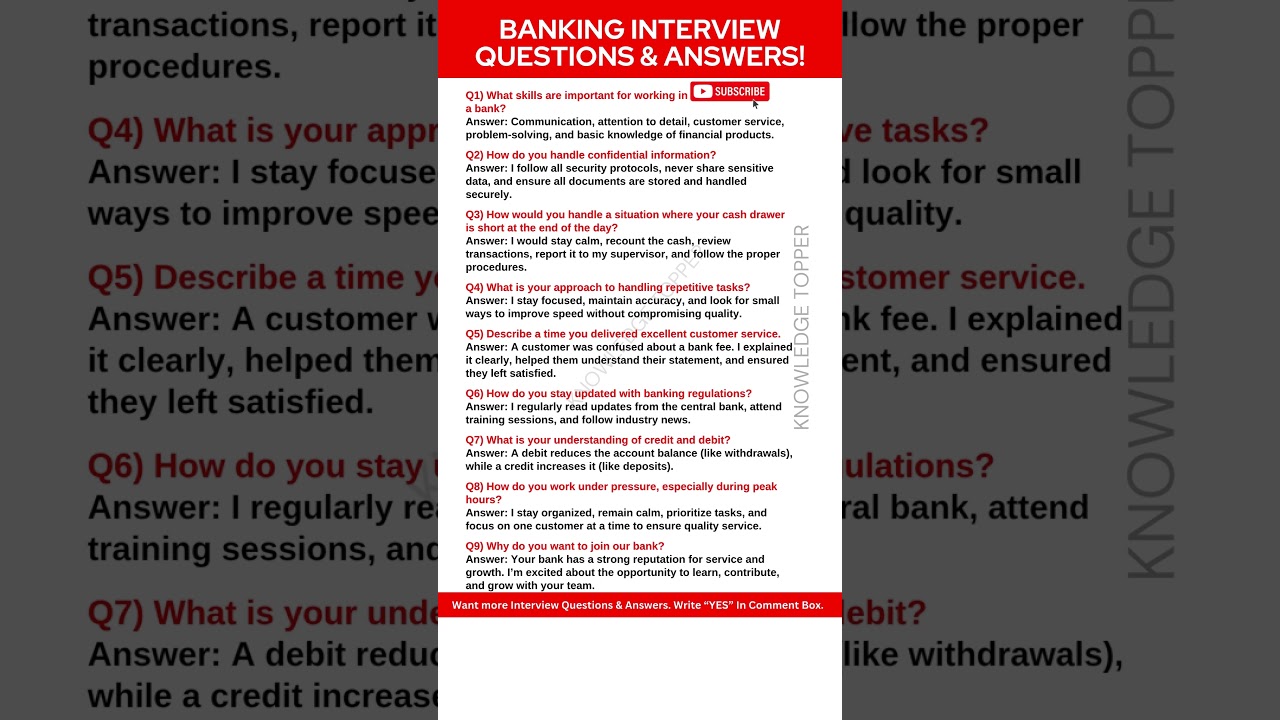 Banking Interview Questions and Answers | Interview Questions and Answers for Bankers