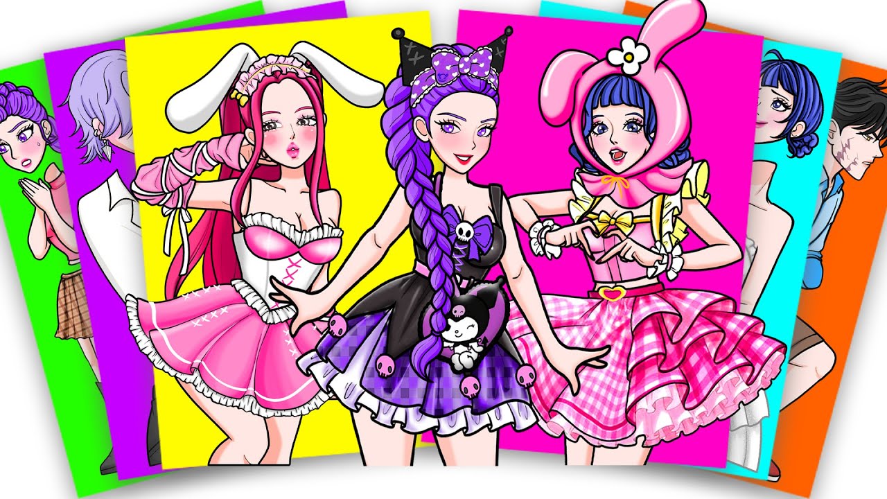 HUNTRIX DRESS-UP KUROMI and MY MELODY OUTFIT - KPOP DEMON HUNTERS | FASHION PAPER STICKER DIY