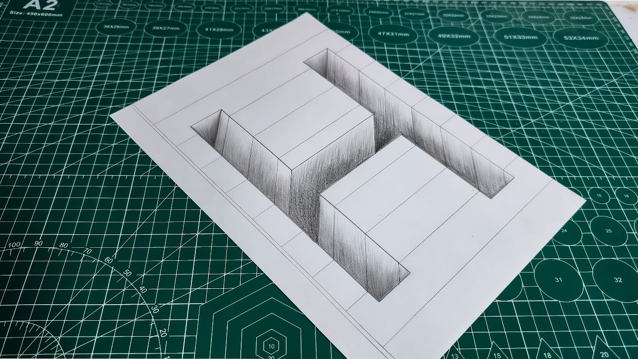 Insane 3D Letter 'H' Deep Hole Optical Illusion on Paper