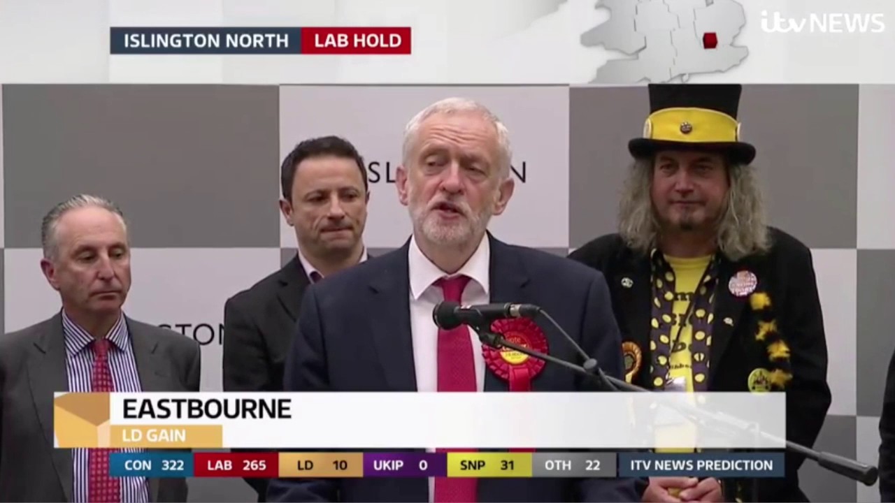Labour Leader Jeremy Corbyn & Conservative Leader Theresa May speak on 2017 UK election night